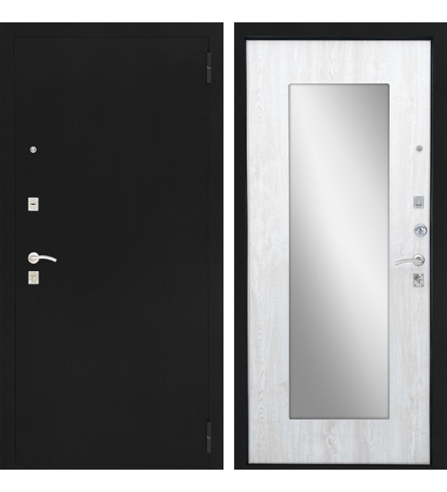 Межкомнатная окрашенная дверь Люкс с зеркалом (Черное серебро / Сосна белая)