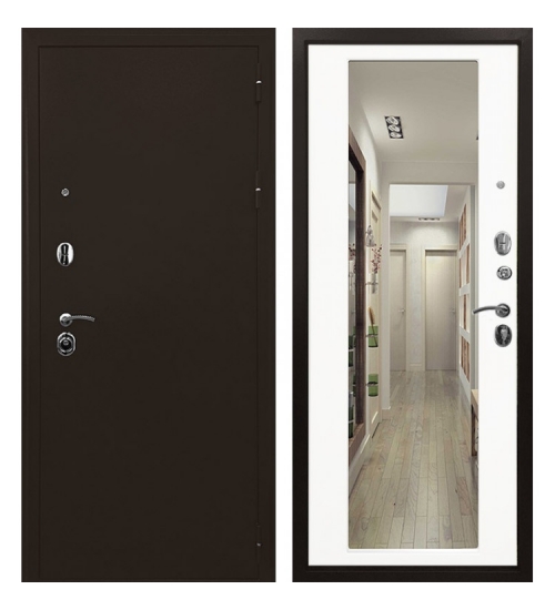 Межкомнатная окрашенная дверь Троя 3К с зеркалом (Медный антик / Белый матовый)