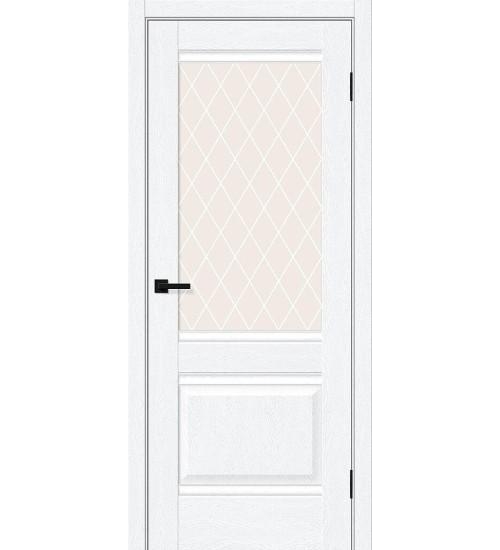 Межкомнатная дверь ПЭТ Прима-3 White Silkwood / White Сrystal