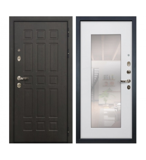 Межкомнатная окрашенная дверь Лекс Сенатор 8 с зеркалом Ясень белый (панель №37)