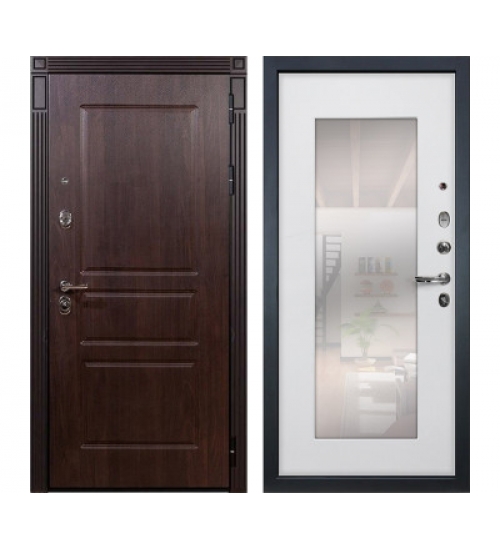 Межкомнатная окрашенная дверь Лекс Сенатор Винорит с зеркалом Ясень белый (панель №37)